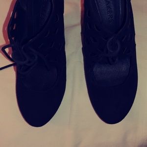 Navy Blue Cut Out Wedge Heels